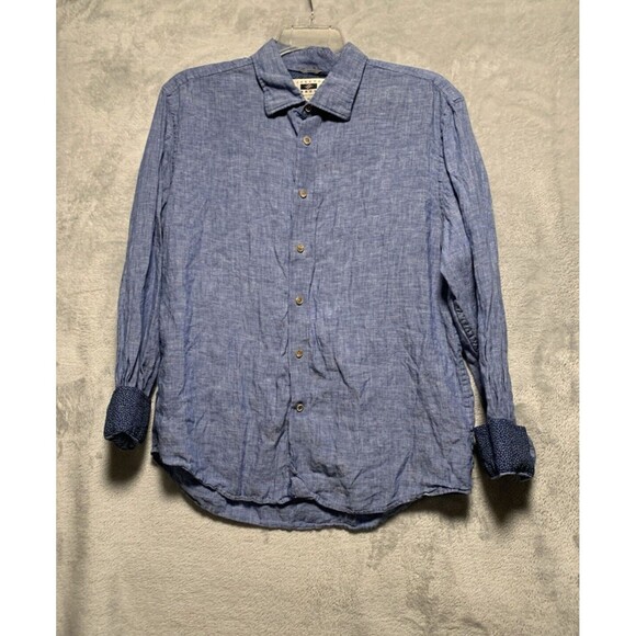 Joseph Abboud Linen Button-Up Shirt Men's XL Long Sleeve Heather Blue Flip Cuff - Picture 2 of 16